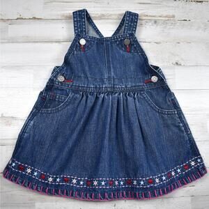 Osh Kosh Blue Denim Jean Overall Jumper Dress Embroidered baby size 12 months